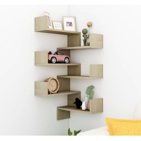 Lot de 2 Étagères murales d'angle Étagère de Rangement - Meuble de rangement Chêne sonoma 40x40x50 cm BV458611 - BonneVie (1/5)