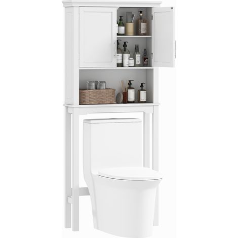 Wandhängender WC-Unterschrank mit Stauraum, Doppeltürschrank, verstellbarem Einlegeboden, integrierter Nische, Maße 71x20,5x165 cm, weiß, ideal für Badezimmer.