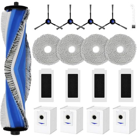 18 pièces Accessoires de Rechange pour Ecovacs Deebot T30S Combo / T30S Combo Complete, Pièces avec 1 Brosse Principale, 4 Sacs à Poussière, 4 Serpillières, 4 Filtres HEPA, 4 Brosses Latérales (1/5)