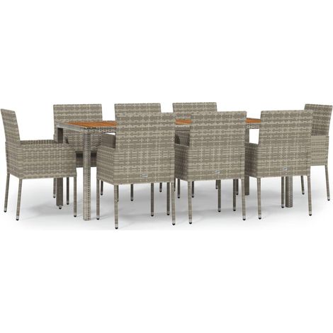Maison Exclusive - 9-tlg. Garten-Essgruppe mit Kissen Grau Poly R