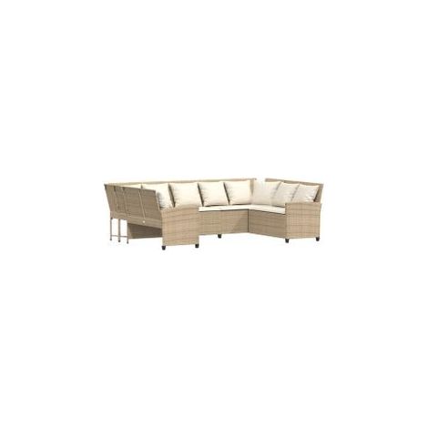 Canapé de jardin avec coussins beige résine tressée (1/5)