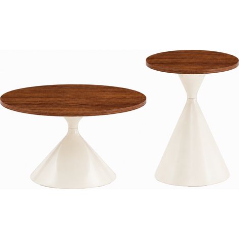 Set tavolino da caffè e tavolino rotondi Ø70 e Ø50 cm noce crema salvaspazio - CHICFURN (1/5)