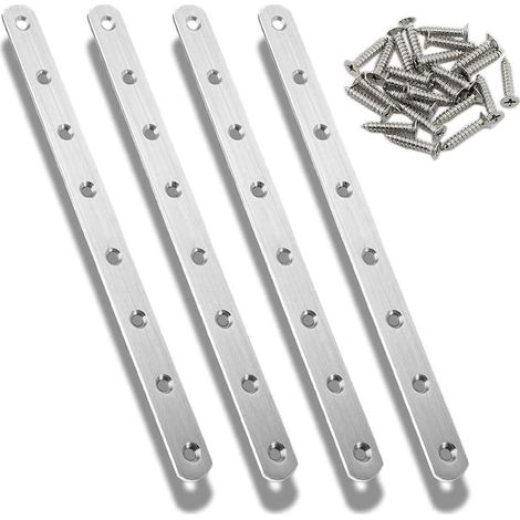 4 Pcs Pattes D\\'assemblage en Inox, 295 x 20mm Supports de Fixation Droits Plats Plaques Métalliques, Connecteur Equerre Plate Fixation Inox avec Vis pour Meubles Armoires Caisson Étagères Argent (1/5)