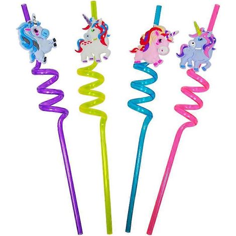 Lot de 4 pailles à boire créatives en PVC à motif licorne, accessoires de fête pour carnaval et autres célébrations.-Colorful (1/2)