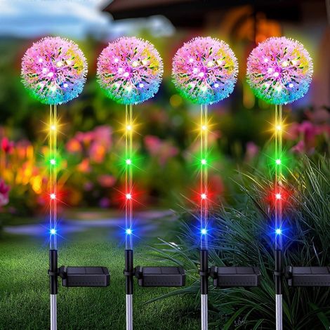 Lampes solaires de jardin, lot de 4, motif pissenlit, double mode, étanches, pour allée et cour.