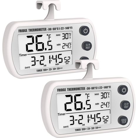 Lot de 2 thermomètres numériques pour réfrigérateur et congélateur – étanches, écran LCD, fonction max/min (1/5)