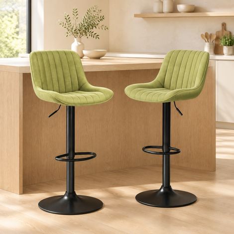 MODFU – Sgabello da bar girevole 360° in velluto regolabile 87-109 cm con schienale curvo, struttura in metallo, ferro e legno – Verde (1/5)