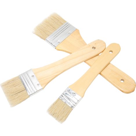 Lot de 3 pinceaux à grain de bois, poils fiables, manche en bois avec anneau en aluminium, pinceaux pour peinture murale, adaptés aux sols, meubles et portes.