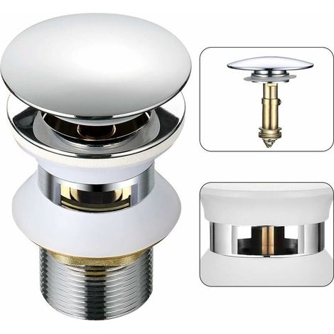 Universel Bonde Lavabo avec Trop-plein Pop-Up Automatique Push Open Click Clack pour Salle de Bain 1-1/4" en Laiton Chromé (1/5)