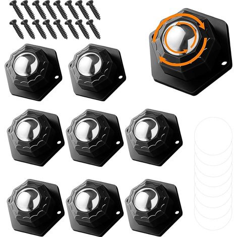 8 Pièces Roulettes à Billes pour Meubles, Roulettes pour Meubles, Charge Allant Jusqu'à 150 kg, Roulettes à Billes Autocollantes, Pivotant sur 360°, pour Meubles, Électroménagers. (1/5)