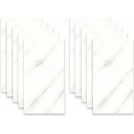 Panneaux muraux autocollants PVC aspect marbre 60x30cm 10 pièces blancs pour décoration salon cuisine (1/5)