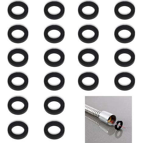 Rondelle Caoutchouc, 20 Joint Pommeau de Douche Robinet Joint Flexible de Douche Pour Pommeau 19 Mm Pour Tuyau de Douche Rondelles En Caoutchouc Ronds (Noir) (1/5)