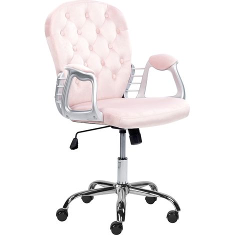 Silla de oficina reclinable de terciopelo rosa pastel negro plateado giratorio Princess (1/5)