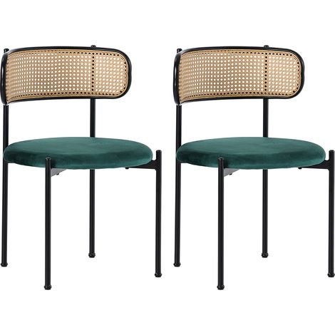 Chaise de salle à manger en velours, lot de 2, chaise de loisirs moderne et simple avec quatre pieds de support en métal, chaise de loisirs en rotin, chaise pour salon et chambre, vert (1/5)