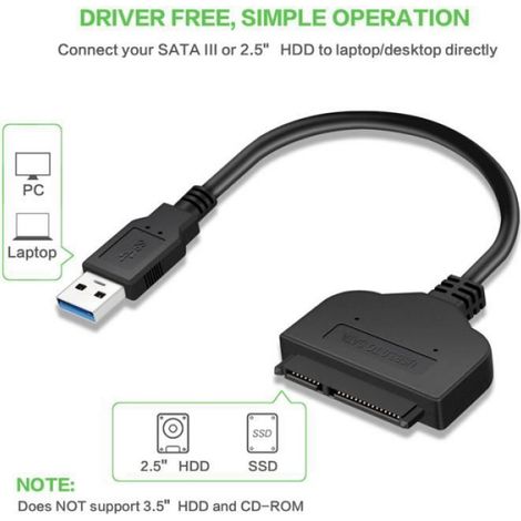 Ototon® Câble Adaptateur pour disque de 2,5 Pouces à l'USB 3.0 ou 2.0 et connecteur SATA pour Disque Dur 2.5"PC SSD + HDD et 2,5" (1/4)