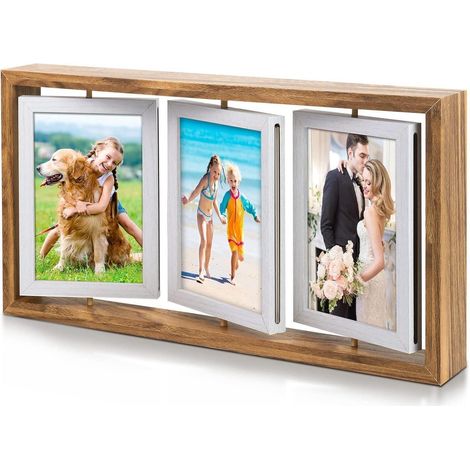 Cadre photo rotatif 10x15cm pour 6 photos, bois, multicolore (1/5)