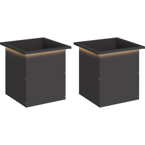 Garden Planter with LED 2 pcs Black 40 x 40 x 40 cm Steel vidaXL