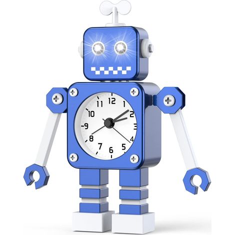 ZOLGINAH Réveil pour Enfants garçons, réveil Robot pour Enfants réveil analogique sans coche réveil Silencieux pour garçons Filles garçons (Bleu) (1/5)