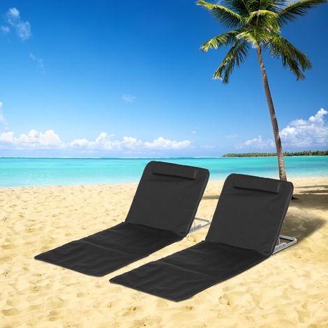 Ensemble de 2 matelas de couchage avec dossier inclinable 5 positions, appui-tête et sac de transport 134 x 48 x 33-43 cm Noir