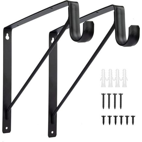 Set mit 2 robusten, wandmontierten Kleiderstangenhalterungen, schwarze Kleiderstangenhalterung