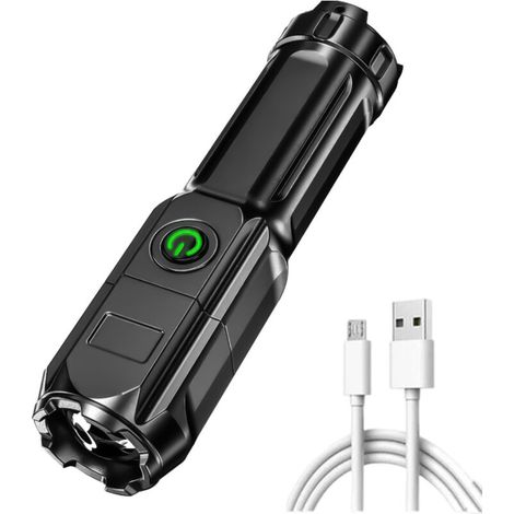 Hochleistungs-LED-Taschenlampe mit Zoomfunktion und Akku. Wasserdichte, tragbare Taschenlampe mit 2000 Lumen und 3 Leuchtmodi. Ideal für Camping, Wandern und Notfälle.