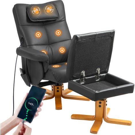 Reclining Massage Chair with Black Faux Leather Ottoman Chest (1/5)