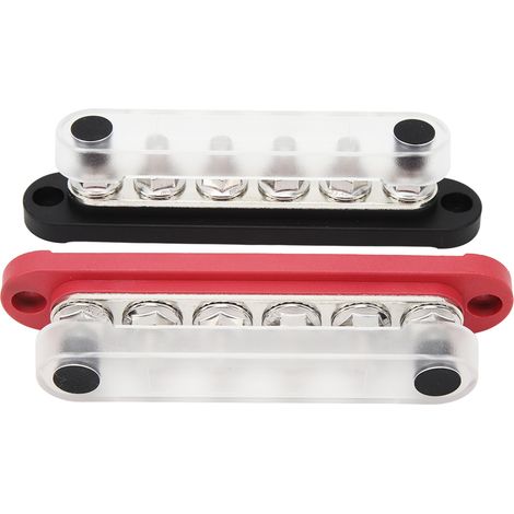 Lot de 2 barres omnibus de batterie 6 x 5/16 po M8 150 A, bloc de distribution d'alimentation à 6 canaux avec couvercle pour systèmes solaires de véhicules 12 V-48 V
