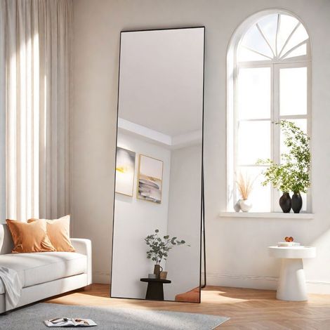 Specchio da terra - 162 x 53 cm - Cornice nera in lega di alluminio - Vetro HD antinfortunistico - A tutta lunghezza