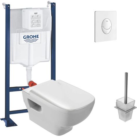 Pack WC suspendu sans bride JACOB DELAFON Struktura + Bati-support GROHE + plaque Start blanc + porte-balai carré (1/4)