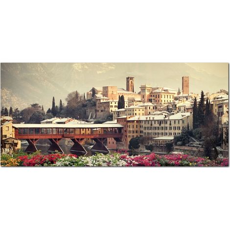 Lupia - Quadro moderno su Tela Canvas DEEP 65X143 cm, con paesaggi e localismi italiani, per casa, soggiorno, capezzale camera da letto, hotel, ufficio, VICENZA - DI GIORNO (1/4)
