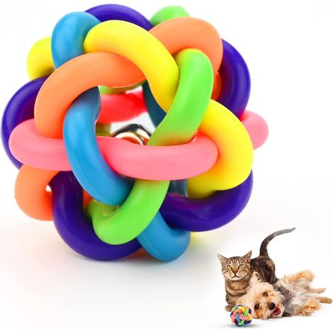 2 Pieces Knotted Dog Ball Colorful Rubber Ball with Bell Pet Chew Toys Chewing Ball Dog Toy Puzzle Cat Interactive Teeth Cleaning Toy (6cm) (1/5)