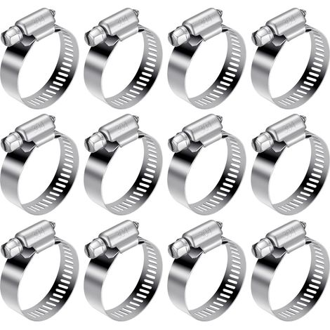 Collier Serrage Tuyau Inox - 12 pièces, Collier Serrage Tuyau Réglable 21-38mm Acier 304 - Pour Eau/Gaz/Automobile (1/4)