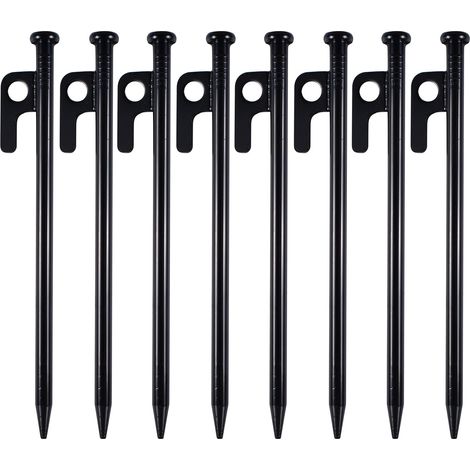 Lot de 8 piquets métalliques robustes (20 cm), en fer forgé avec crochet et œillet, pour camping, auvent et jardin