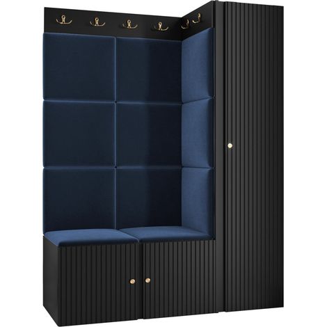Meuble d'entrée Hartford 385, Polo 891, 186x124x46cm, Stratifié, Tissu, MDF, Murale, À poser
