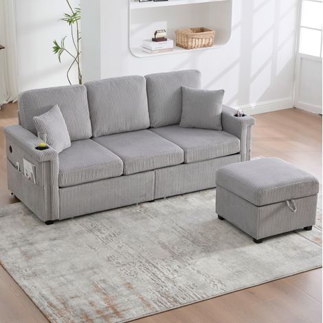 Canapé salon modulable rangement 194 cm gris clair OKMYHOME (1/5)