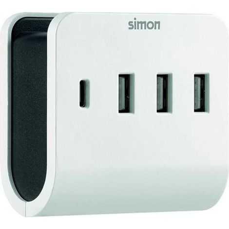 Adattatore multipresa 3xUSB-A e 1xUSB-C (3680W 16A 250V) con supporto per smartphone, nero e bianco