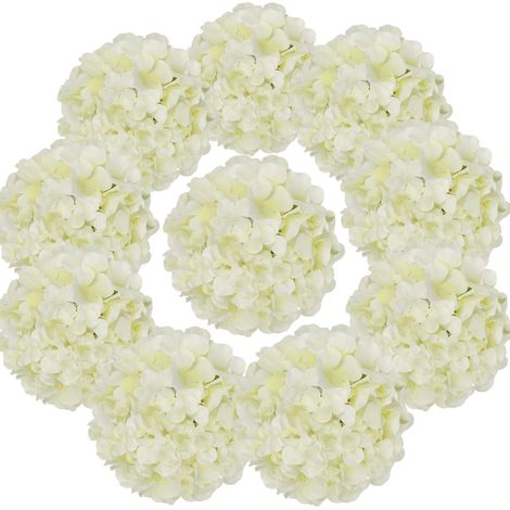 Têtes d'hortensias en soie, fleurs artificielles avec tiges, pour décoration de maison et de mariage, lot de 10 (ivoire)-AquaForge (1/5)