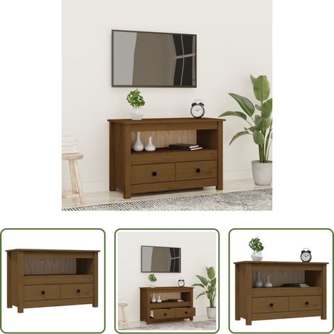 Bois de pin - Meuble TV Marron miel 79x35x52 cm Bois de pin massif (1/5)