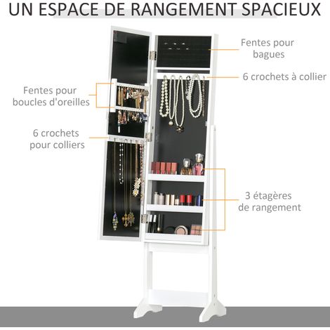 Armoire à bijoux sur pied miroir LED blanc (1/5)