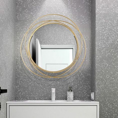 Miroir mural en fer, cadre rond, décoration, miroir mural, salon, chambre, bureau, décoration de la maison (1/5)