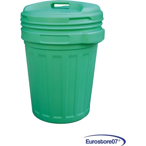 Bidone con coperchio a vite in plastica lt.70 colore verde, cm.50x68h. (1/4)