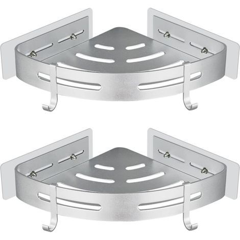 Garden FutureÉtagère de Douche d'angle sans Perçage Adhésif Etagere de Rangement Douche Angle Organisateur Salle de Bain Argent en Aluminium Mural 2 Pièces Porte Gel Shampoing Douche (1/5)