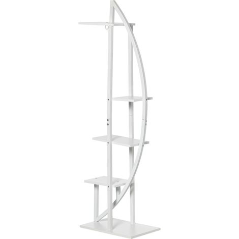 Outsunny Fioriera in Legno e Acciaio a 5 Livelli Design a Mezzaluna Bianca (1/5)