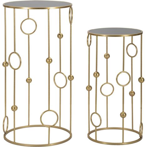 Set 2 Tavolini Cage Ø50 cm e Ø40 cm in Ferro e MDF Oro