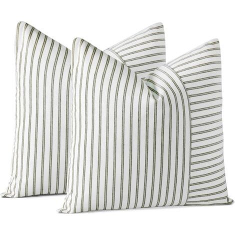 QORVA-Lot de 2 Housses de Coussin Souples en Patchwork Rayé 45x45 cm Housses de Coussin Décoratives Modernes Carrées Housse de Coussin Décorative pour Canapé Lit (Rayure Sage) (1/5)