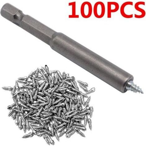 200 pointes cloutées pour pneus (Ø 9 mm), en carbure de tungstène, antidérapantes et résistantes au gel Convient pour voitures, SUV, quads et véhicules tout-terrain Kit complet avec outil de monta (1/2)