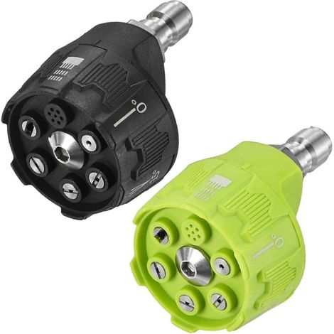 Lot de 2 embouts nettoyeur haute pression 6 en 1, raccord rapide 1/4", réglables interchangeables, lavage voiture/briques, 30 GPM, noir vert (1/5)