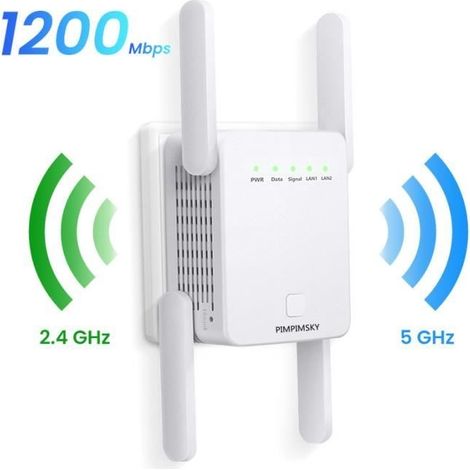 Répéteur WiFi - LPNOVE - AC1200 - 2.4GHz & 5GHz - 2 Antennes 7dBi - 2 Ports Ethernet