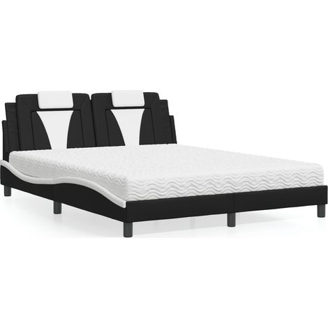 vidaXL Letto Viana con Materasso Nero e Bianco 160x200cm Similpelle (1/5)