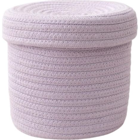 Panier de rangement avec couvercle en corde de coton, petits paniers tressés pour trier, pour salon, chambre d'enfant, salle de bain, bureau, stable et durable, 14,5 cm x 14 cm, violet clair (1/5)